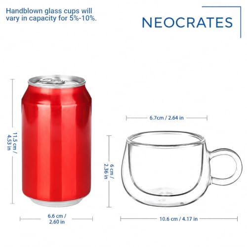 Image of Double Wall Glass Coffee Cups Set of 2, 250 ml Clear Large Insulated Coffee Mugs with Handles, Glass Cups for Tea, Milk, Espresso, Cappuccino, Latte & Hot Beverages