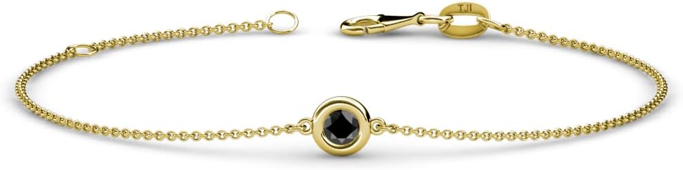 TriJewels Round Black Diamond 0.17 ct Solitaire Station Minimalist Bracelet 14K Gold