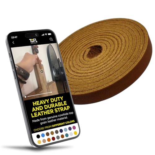 TOFL Genuine Top-Grain Leather Strap | 72 Inches Long | 3/8 Inch Wide | 1/8 Inch Thick (7-8 oz) | 1 Leather Strip for DIY Arts & Craft Projects, Clothing, Jewelry, Wrapping | Medium Brown