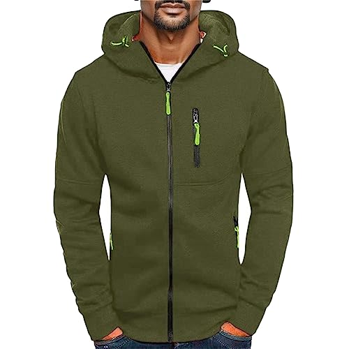 Jacke Herren Übergangsjacke, Sweatjacke Herren Zipper Hoodie - Kapuzenjacke Mit Reißverschluss Oversized Übergangsjacke Sweatshirt Jacke Kapuzenpullover Casual Sportjacke Outdoorjacke, Grün XL