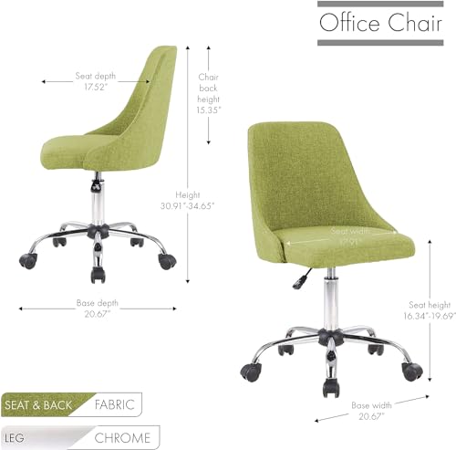 Image of Taskpro Fabric Upholstered Height-Adjustable 360 Swivel Revolving Office Study Desk Chair in Light Green Color