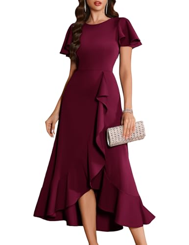 BeryLove Women Formal Party Dress Flutter Short Sleeve Wedding Cocktail Long Evening Dress