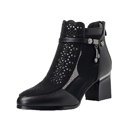 Sandalias de Mujer de Malla Transpirable con Retazos de Diamantes de imitación de Punta Cerrada con Cremallera en Punta de tacón de Bloque Elegantes Botines de Verano