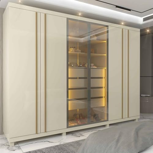 Guarda Roupa 6 Portas LED Absolut Reflecta Off White - Gelius