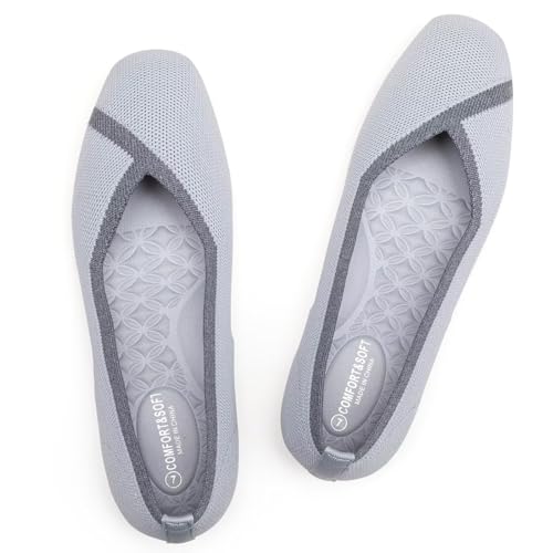 Image of Frank Mully Women Square Toe Flat Shoes Comfortable Knitted Flats