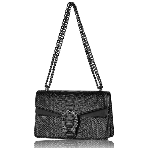 Image of Women's Crossbody Shoulder Bag Snake Print Satchel Purse Leather Chain Clutch Evening Handbag