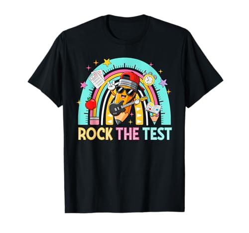 Rock The Test Funny Pencil Rainbow Boy Girl Student Teacher T-Shirt