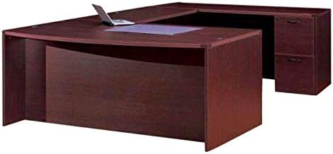 Amber U Shaped 71""W x 30/42" Bowfront Computer Corner Desk with 35" Bridge, 71" Credenza, Box/Box/File & File/File Pedestals, Right Variation - AM-358R