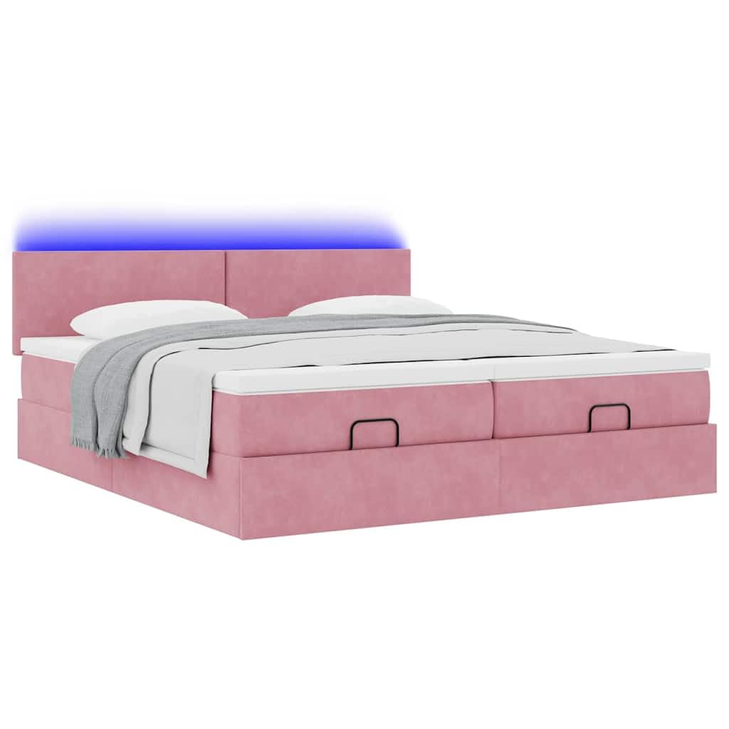 Letto pouf in velluto rosa 180 x 200 cm con materassi e LED idraulico letto matrimoniale moderno per camera da letto e camera degli ospiti