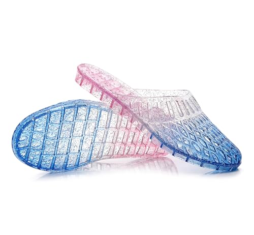 Image of Womens Jelly Shoes, White Jellies Sandals Glitter Clear Flats Slip On Summer Beach Slippers Transparent Closed Toe Soft Slide