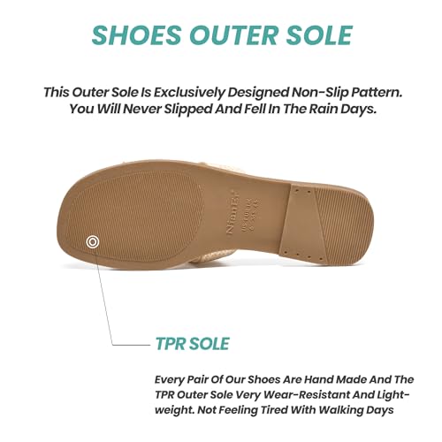 Image of NianEr Womens Microfiber Leather Memory Foam H Sandals Summer Shoes Slides | Flat, Comfortable, Slip On, Dressy, Dress, Beach, Vacation, Designer, Comfy, Casual, Bridal, Church, Boho, Office, Work