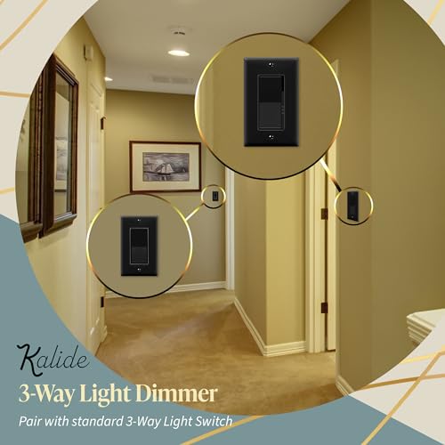 Image of TOPGREENER Kalide Dimmer Light Switch, LED Dimmer Switch, Full Range Dimming, Single Pole /3-Way, 120VAC, 60Hz, 300W LED /CFL, Neutral Wire Not Required, Wall Plate Included, Black