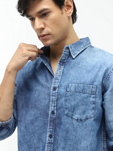 Image of Urbano Fashion Men's Regular Fit Full Sleeve Washed Denim Shirt