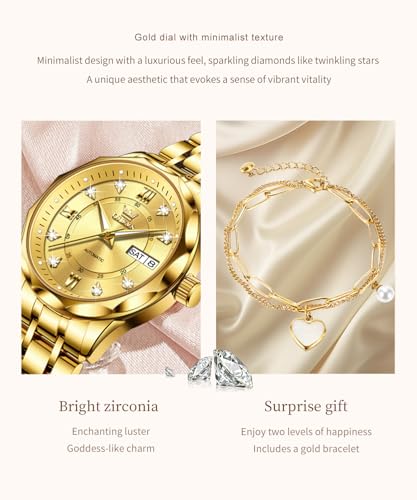 Image of OLEVS Women Watches Automatic Mechanical Set Casual Diamond Dress Ladies Self Winding Two Tone Wrist Watch Date