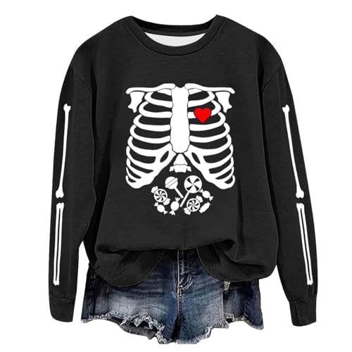 Sweatshirt femme col rond imprimé Halloween noir taille M sans capuche