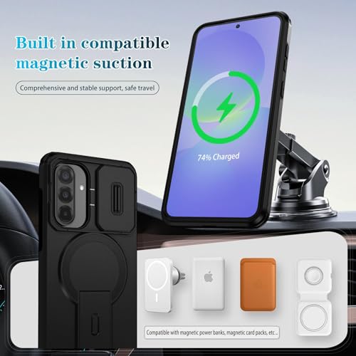 Image of ShieldTech MagStand Series Case for Samsung Galaxy A37 5G, Mobile Phone Cover with Sliding Camera Shield, Mag-Safe, Kickstand, Shockproof for Samsung Galaxy A37 5G - Black