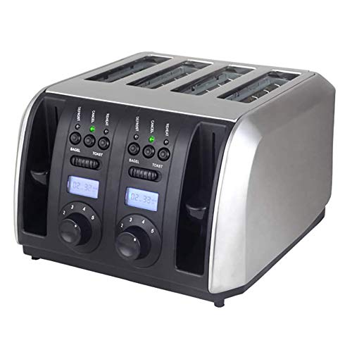 Toaster 4 Scheiben 1750 (W), Slot Weit Toaster Pan 28 * 29 * 19cm, erhitzt, Defrost, Funktion abbrechen, mit Liquid Crystal Display, Chassis Bread