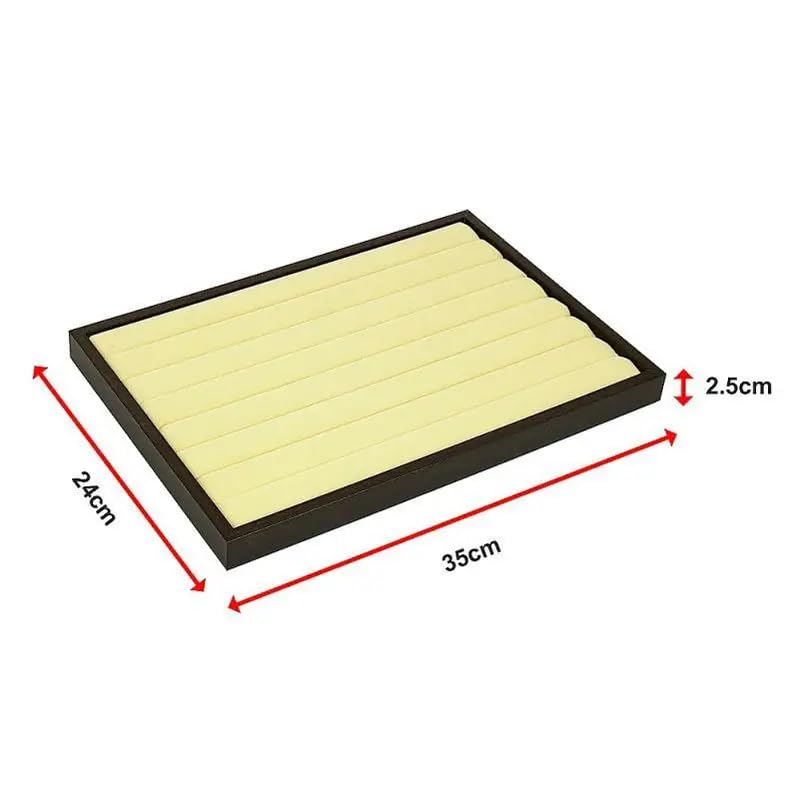 Image of Velvet Jewellry Drawer Organizer Stackable Tray (Wood, Wooden Ring Cream)
