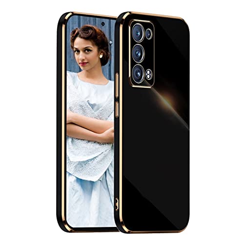 NEINEI Cover per OPPO Reno 6 Pro 5G,Custodia Design Semplice Ultra Sottile Placcatura TPU,Colori Luminosi Specchio Silicone Antiurto Custodie Case Cover,Nero