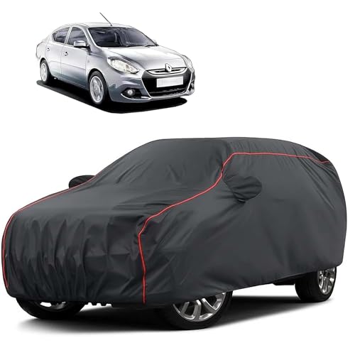 Image of Sulfar 100% Water Resistant Car Body Cover Compatible with Mirror for Renault Scala (Triple Stitched, Full Bottom Elastic, Dark Grey Taffeta with Red Piping)