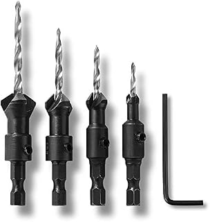 5PCS Wood Countersink Drill Bit Set, Countersink Drill Bit, Tapered Drill Bits with 1/4" Hex Shank Quick Change and Allen Wrench, Counter Sinker Drill Bit Set for Woodworking #6 10 13 16
