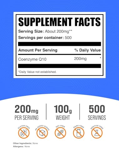 Image of BulkSupplements.com Coenzyme Q10 Powder - Coenzyme Q10 200mg Supplement, Nutritional Supplement - Gluten Free, 200mg per Serving, 100g (3.5 oz) (Pack of 1)
