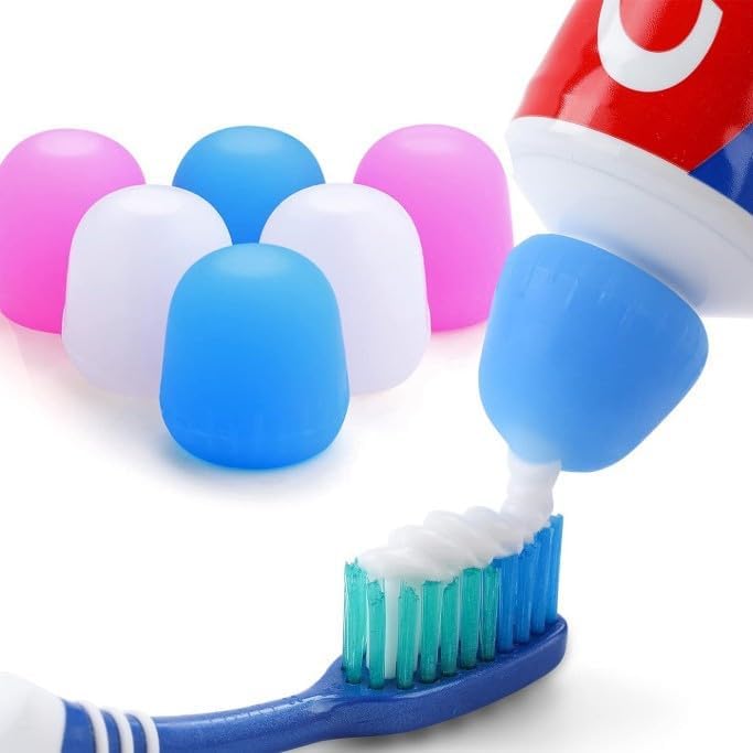 6-Piece Silicone Toothpaste caps, Reusable self-Closing Toothpaste Squeezer Dispenser, Suitable for Both Children and Adults, hygienic and Tidy, no Waste (Pink,White,Blue)