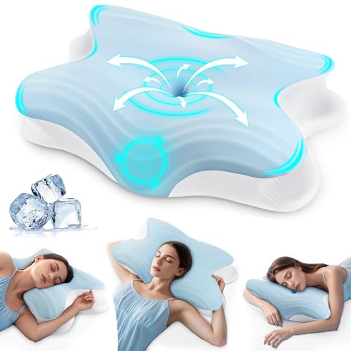 Rokehr Cuscino Cervicale per Dormire 2 in 1 Cuscino Cervicale Ortopedico, Cuscino Memory Foam, Cuscini Ergonomico Cervicale, Guanciale Cervicale per Chi Dorme di Lato, Pancia o Schiena