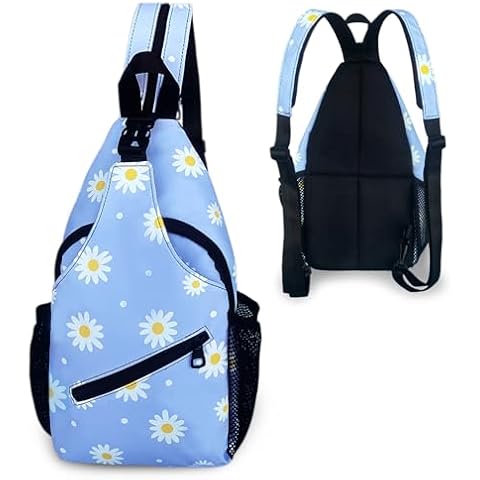 LAIPUTER Blue Daisy Sling Bag For Women Men Crossbody Chest Bag Trendy Shoulder Bags Backpack Two-Purpose Bag Casual Daypacks Belt Bag For Travel Hiking Cover