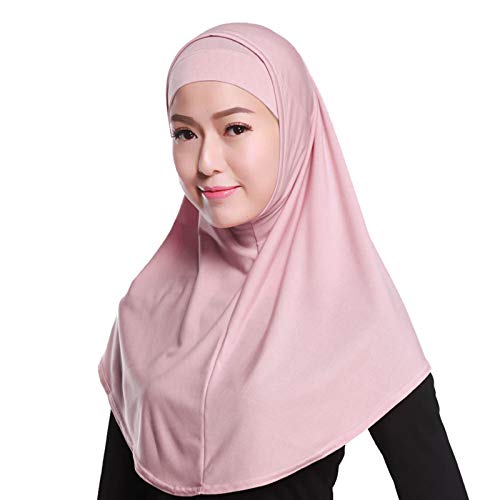 YEZININHAO Womens 2 Piece Solid Color Amira Jersey Muslim Hijab Soft Cotton Stretch Head Scarf with Tube Inner Underscarf Cap Hood - Dark Pink
