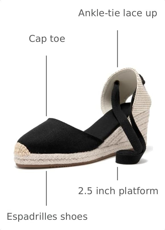 Image of Womens Espadrille Wedge Sandals Closed Toe Platform Lace Up Ankle Strap Slingback Summer Dress Shoes