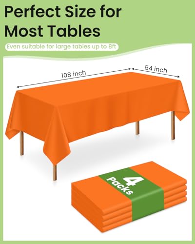 Image of LANLISA 4 Pack Orange Plastic Tablecloth Disposable, 54 x 108 Inch