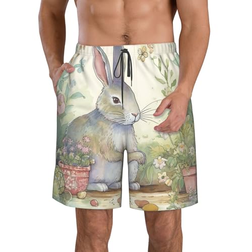 Men's Swim Trunks Quick Dry Bathing Suits Garden Bunny Beach Board Shorts Swimwear with Pockets