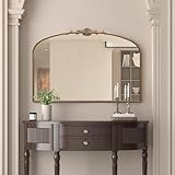 Besdomus Vintage Arched Gold Mirror: 48'x33' Oversize Gold Antique Wall Mounted Mirror - Baroque Traditional Ornate for Entryway/Fireplace/Bathroom/Hallway - Home Decor for Fashion-Conscious