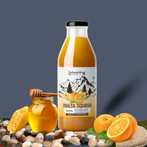 Image of Refreshing Roots Uttarakhand Wild Orange (MALTA) Squash 600 ML Pack Glass Bottle | Cold Pressed | Uttarakhand Authentic Taste | Added Honey | No Artifical Colors | Rich In Vitamins -C | Malta Squash (300 ML * 2 Bottle)