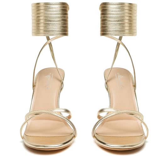 Image of Mostrin Womens Sandals Strappy Heels for Women Lace Up Square Open Toe Heels Tie Up High Heeled Sandals for Prom, Party, Daily Wear