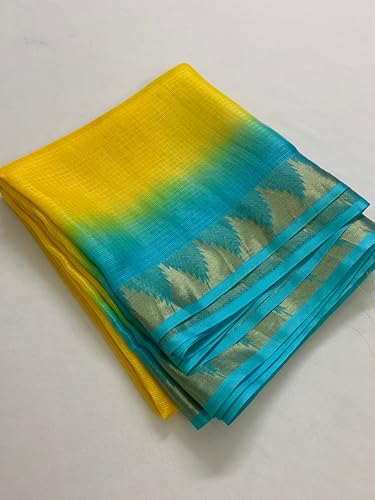 Image of Women's Bhagalpuri Pure Kota Doria Silk Net Saree With Temple Zari Border and Running Blouse Piece