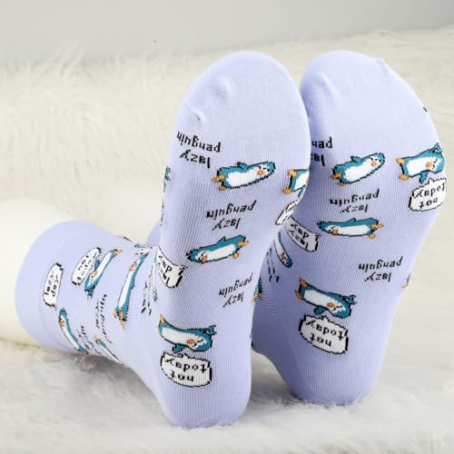 Image of MBMSO 2 Pair Penguin Socks Funny Lazy Penguin Gift for Penguin Lover Penguin Mom Gift Lazy Day Socks Penguin Lazy Friend Gift