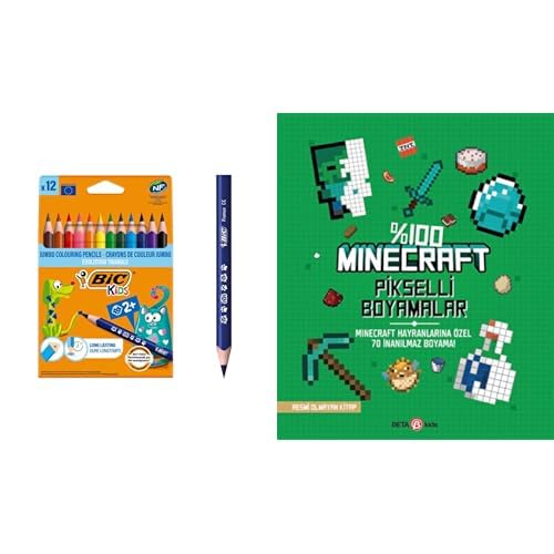BIC Kids Evolution 12'li Üçgen Jumbo Kuru Boya Kalemi ve Minecraft Pikselli Boyamalar