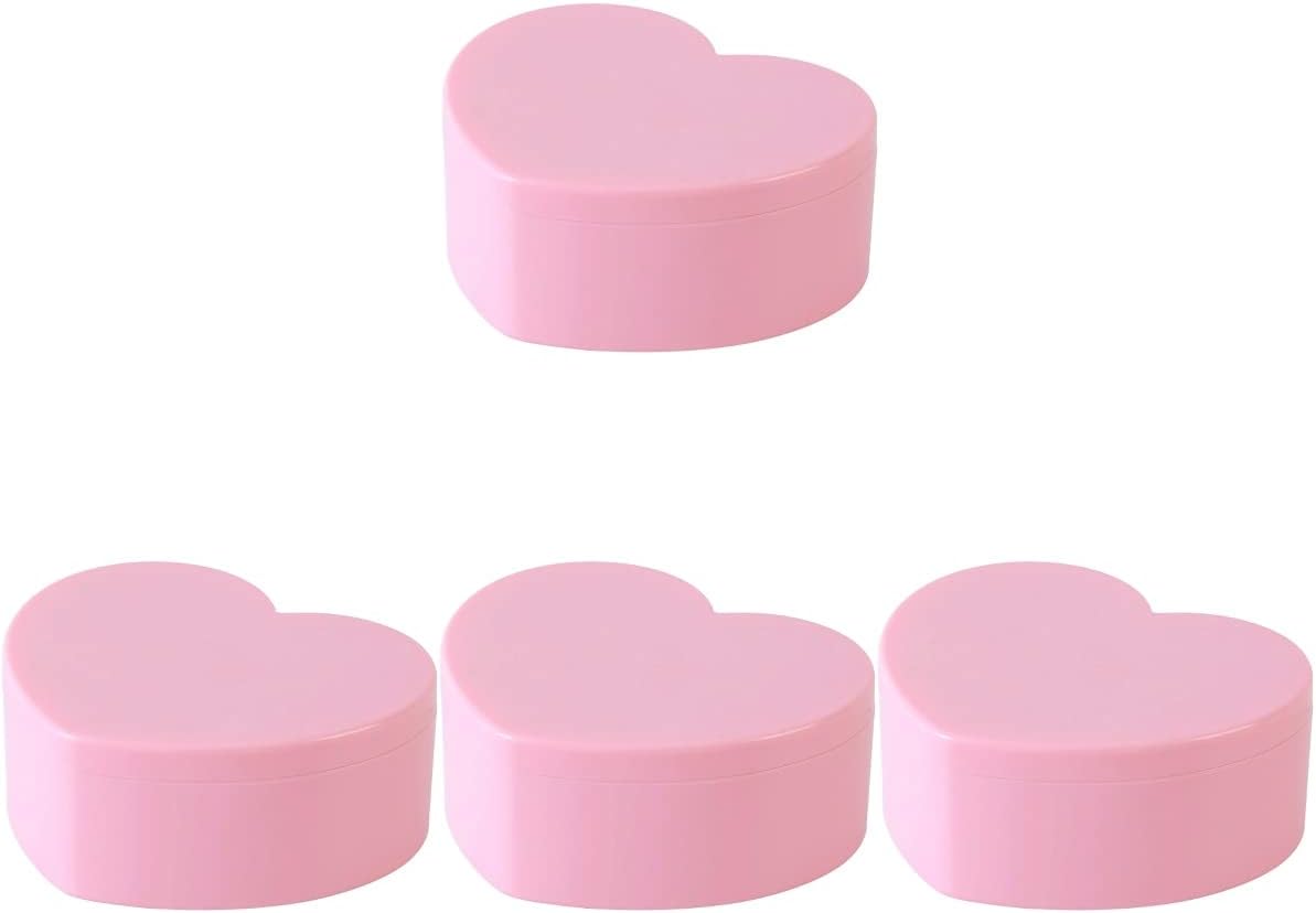 Cabilock 4 PCS Heart Shape Double Layer Jewelry Box with Mirror, Portable Jewelry Organizer Case for Earrings Rings Necklaces Desk Topper Organizer, Pink