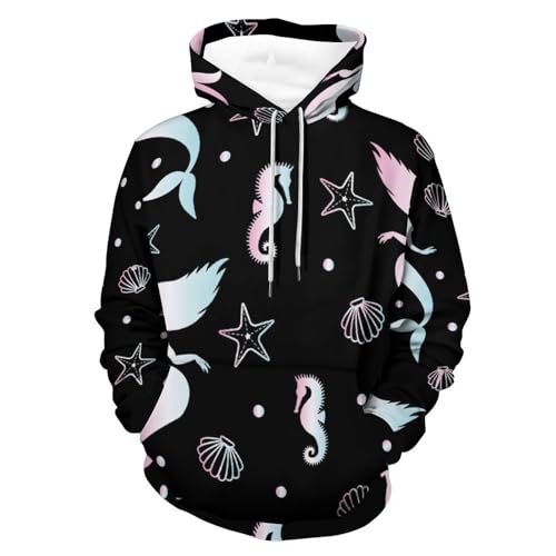 Sweat à capuche manche longue pull homme femme S hoody sirène hippocampe