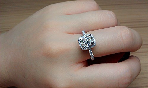 Cutedoumiao Cushion 3ct CZ Engagement Rings for Women Cubic Zirconia Promise Halo Engagement Ring 925 Sterling Silver Solitaire Engagement Ring (7)