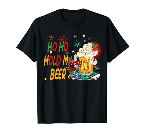 Ho Ho Hold My Beer Santa Claus Merry Christmas 2023 Divertido Camiseta
