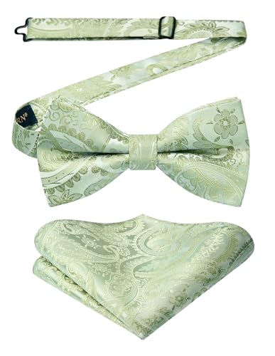 Image of HISDERN Bow Ties for Men Paisley Floral Pre-tied Bowtie Pocket Square Set Men's Formal Bow Ties Wedding Party