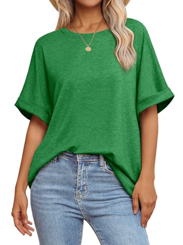 ATHMILE Christmas Womens Oversized Baggy T Shirts Loose Fit Crewneck Short Sleeve Summer Casual Blouse 2026 Y2K Tee Tops Green