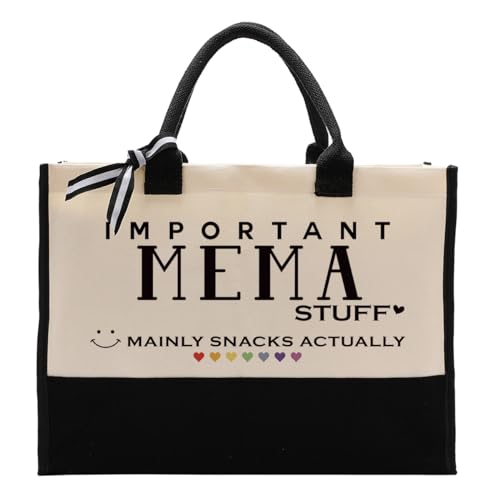 Mema Canvas Tote Bag - Cute Design, Reusable Grocery Bags for Her, Mom & Grandma Gift for Mother's Day, Christmas, Birthday