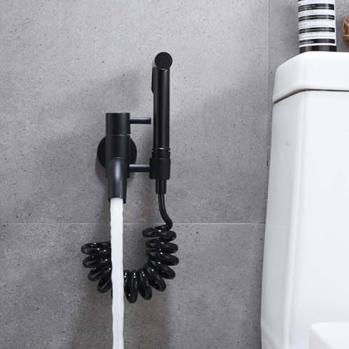 Grifo bidet para wc negro de pared con ducha de laton control dual 5