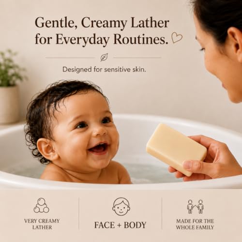 Image of Fragrance Free Baby Bar Soap for Sensitive Skin | Unscented Natural soap bar for toddlers kids adults with gentle skin | Organic ING | Made in USA | 12 Bars (3.5 oz Each)