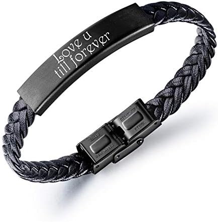 kaululu Bracciale Pelle Donna Uomo Personalizzato in Acciaio con Nome Incisione Braccialetti Coppia con Nomi Personalizzati Bracciale per Papa BFF Regalo di Compleanno