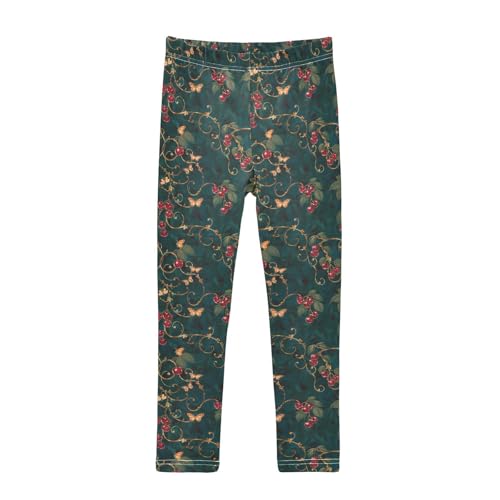 Vintage Butterfly Cherry Girls Leggings Soft Stretch Workout Yoga Dance Pants for Kids Casual Tights